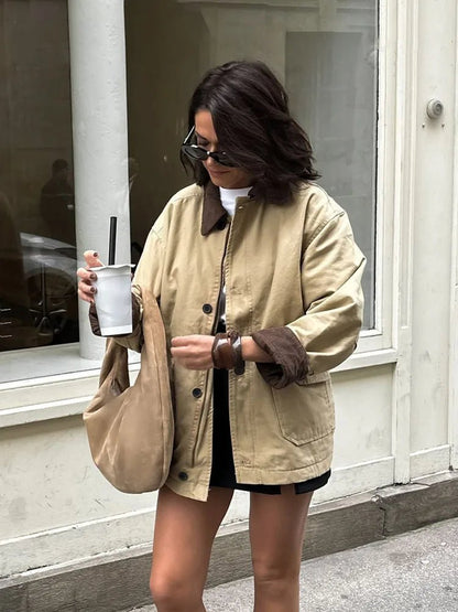 SOKYND Linda Vintage Utility Canvas Jacket JacketSOKYND-119895-BEI-M-51703BeigeM