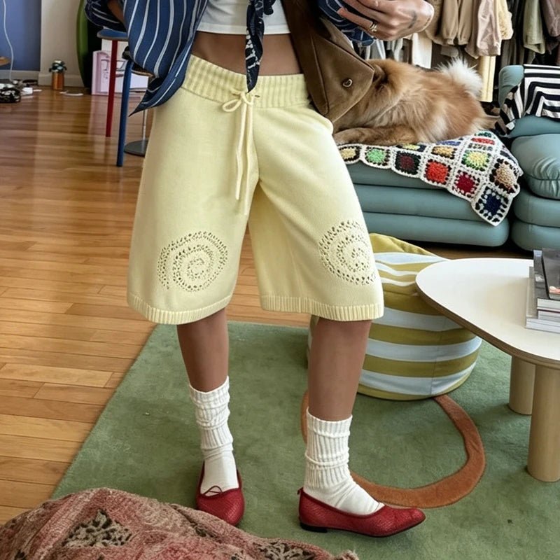SOKYND Lisa Knit Wide-Leg Culottes ShortsSOKYND-218391-YEL-L-85943YellowL