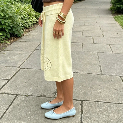 SOKYND Lisa Knit Wide-Leg Culottes ShortsSOKYND-218391-YEL-S-20407YellowS