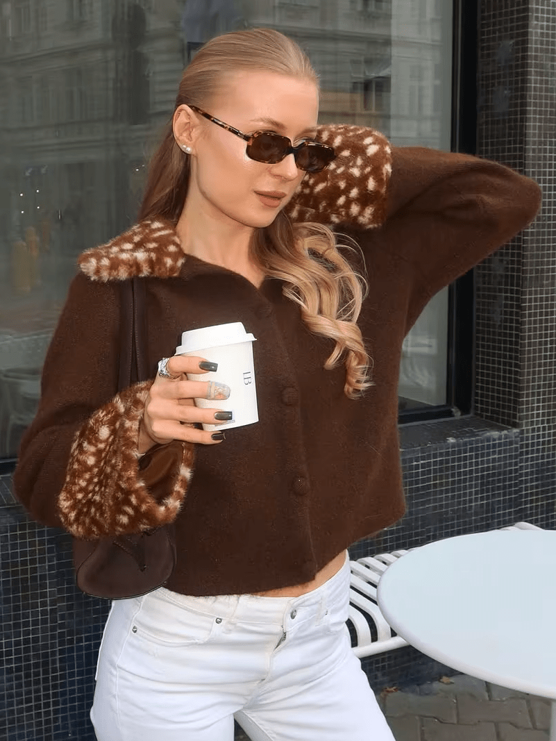 SOKYND Lola Faux Fur Trim Knit Cardigan CardiganSOKYND-075735-BRO-S-10327BrownS