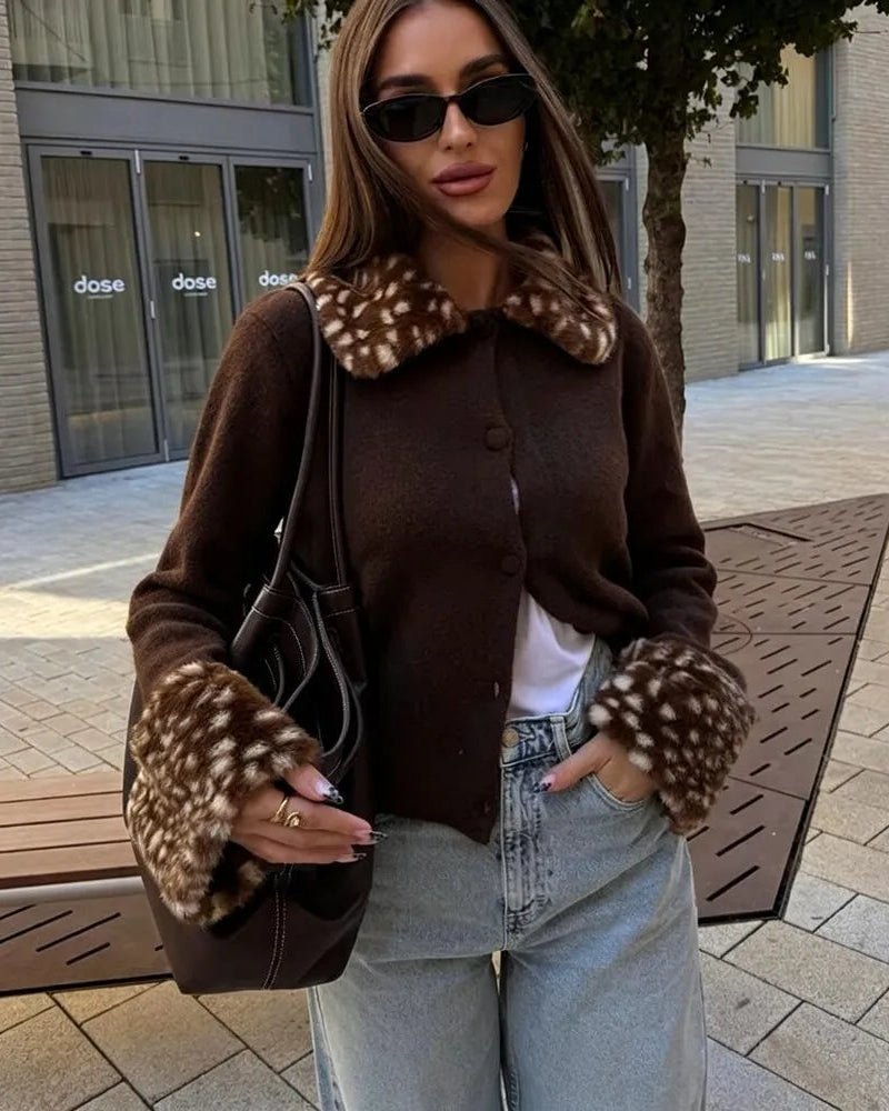 SOKYND Lola Faux Fur Trim Knit Cardigan CardiganSOKYND-075735-BRO-S-10327BrownS