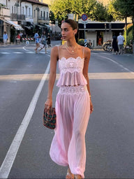 Conjunto de calças em chiffon Luna com renda