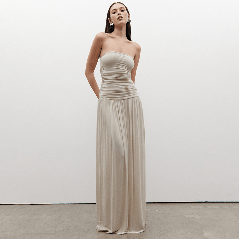 SOKYND Luz Strapless Ruched Maxi Dress DressesBeigeS