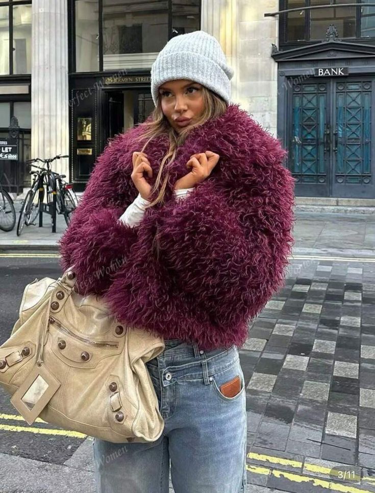 SOKYND Lyndie Short Faux Fur Coat Coats & JacketsBurgundyS