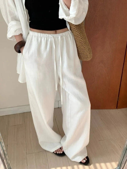 SOKYND Mabel Wide Leg Linen Pants BottomsWhiteS