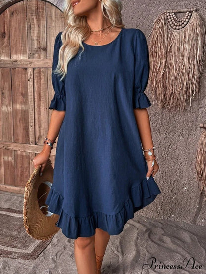 SOKYND Maelle Ruffle Hem Smock Dress DressNavyS