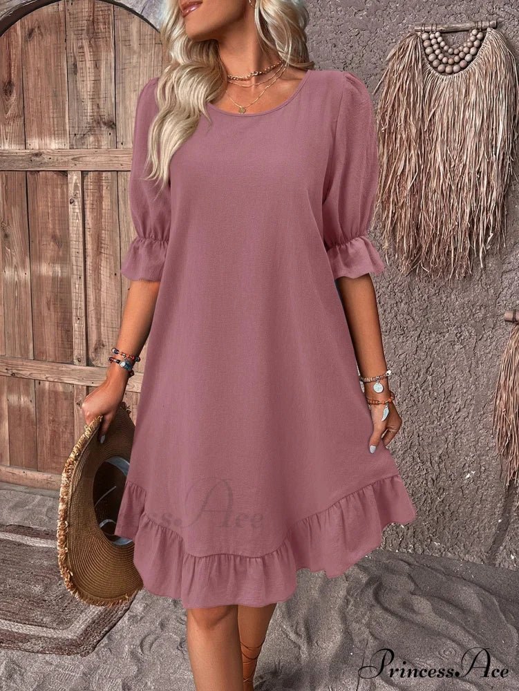 SOKYND Maelle Ruffle Hem Smock Dress DressPinkS