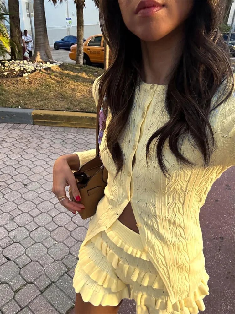 SOKYND Malena Ruffled Knit Shorts Set ShortsSOKYND-526615-YEL-XS-85591YellowXS
