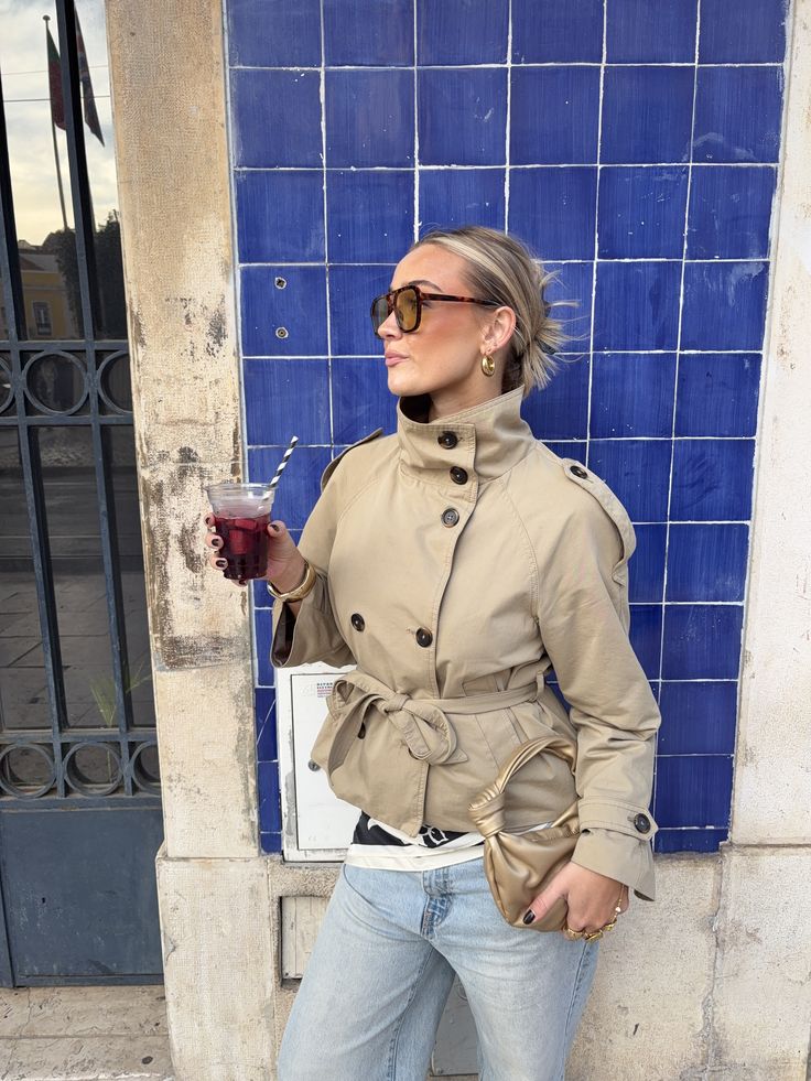 SOKYND Mara Stand Collar Crop Trenchcoat Coats & JacketsBw1774219786663707339BeigeM