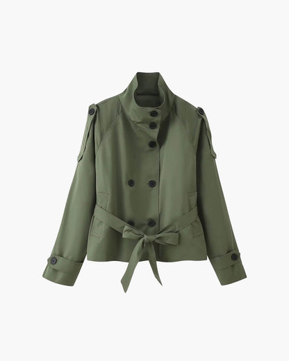 SOKYND Mara Stand Collar Crop Trenchcoat Coats & JacketsJJ1774219786664357677BlackM
