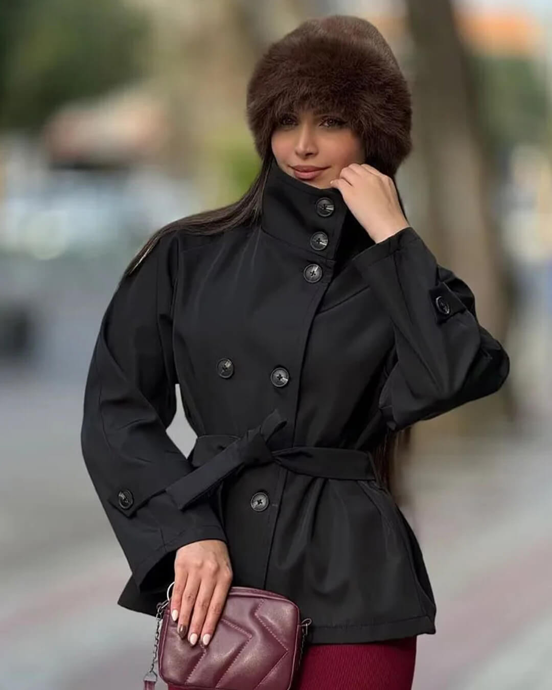 SOKYND Mara Stand Collar Crop Trenchcoat Coats & JacketsJj1774219786664196661BlackXS