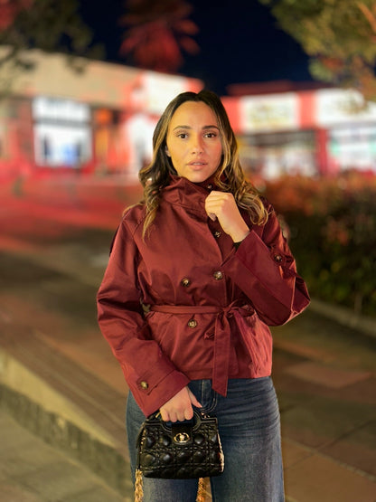 SOKYND Mara Stand Collar Crop Trenchcoat Coats & JacketsHn1774219786664950324BurgundyS