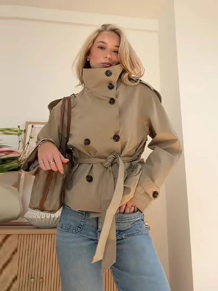 SOKYND Mara Stand Collar Crop Trenchcoat Coats & JacketsEg1774219786663452463TrenchL