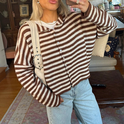 SOKYND Marivic Striped Cardigan Sweaters & CardigansBrownS