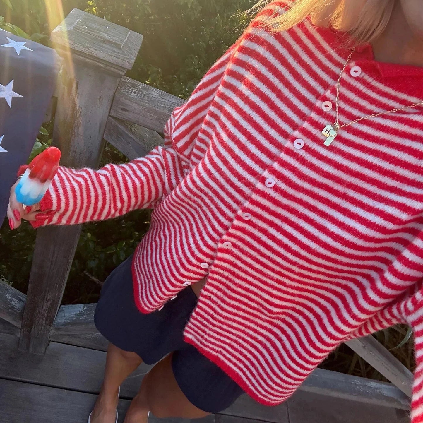 SOKYND Marivic Striped Cardigan Sweaters & CardigansRedM