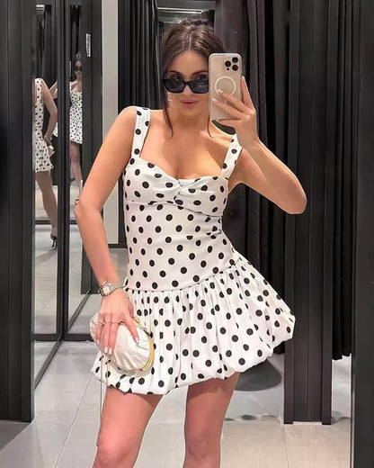 SOKYND Megan Polka Dot Balloon Mini Dress DressWhiteL