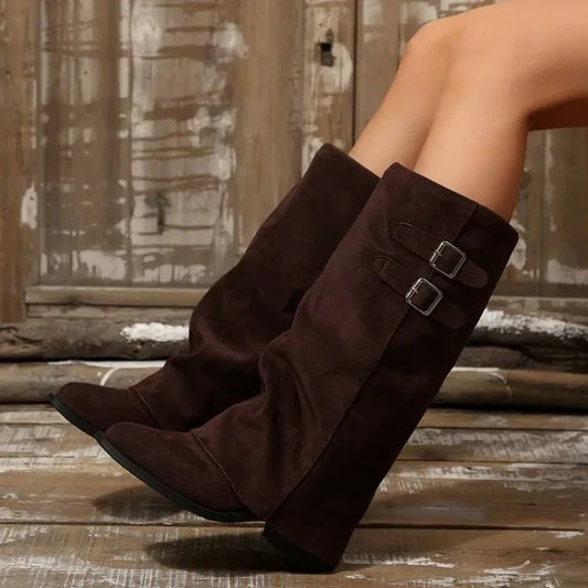 SOKYND Melanie Retro Buckle Knee High Boot ShoesSOKYND-179671-BRO-36-96535Brown36