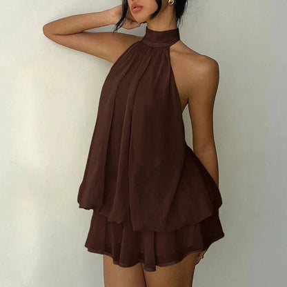 SOKYND Melisande Halter Backless Mini Dress DressBrownS