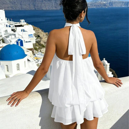 SOKYND Melisande Halter Backless Mini Dress DressWhiteS