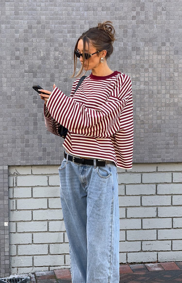 SOKYND Melissa Striped Oversized Knit Sweater SweaterSOKYND-358871-BUR-XS-45143BurgundyXS