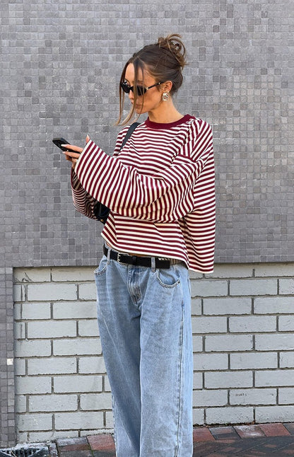 SOKYND Melissa Striped Oversized Knit Sweater SweaterSOKYND-358871-BUR-XS-45143BurgundyXS