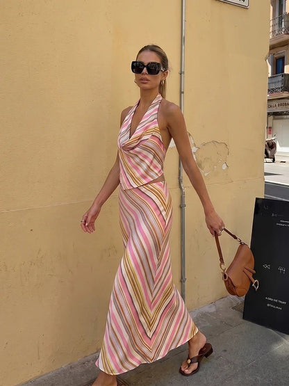 SOKYND Meredith Bohemian Striped Satin Set Matching SetsSOKYND-574679-SET-XS-55223Set (Top + Skirt)XS
