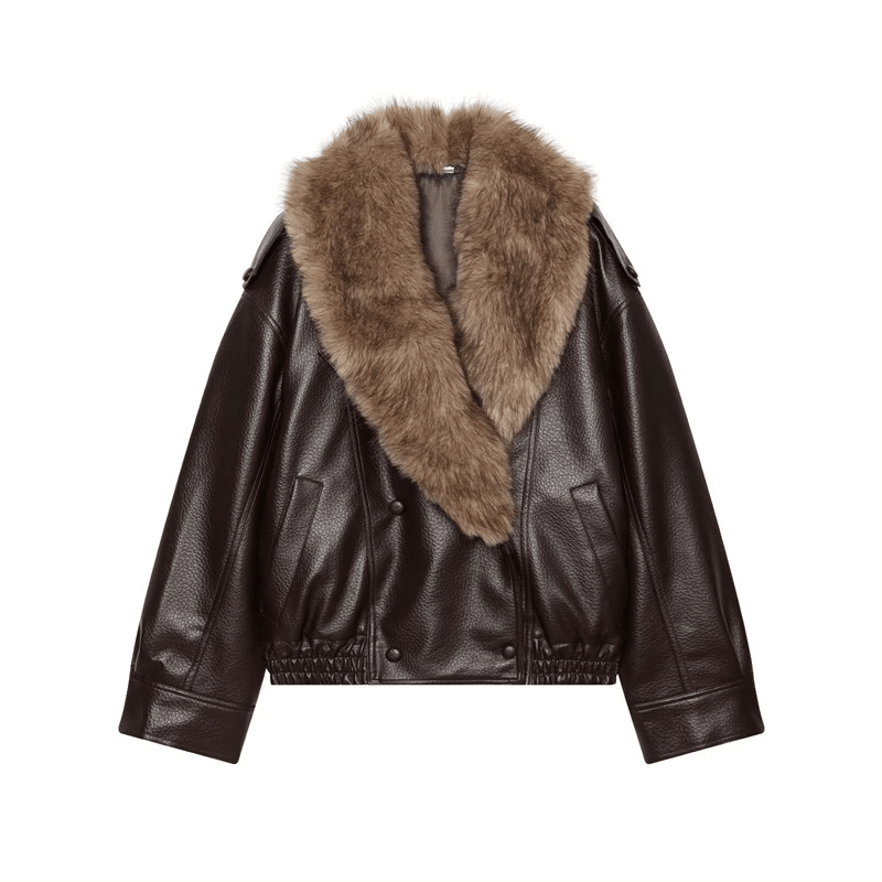 SOKYND Merriame Faux Leather Jacket with Detachable Fur Collar Coats & JacketsIm1767625273836038681BrownM