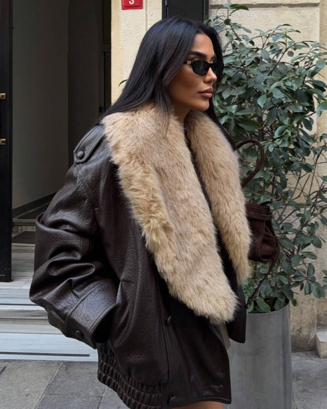 SOKYND Merriame Faux Leather Jacket with Detachable Fur Collar Coats & JacketsIm1767625273836038681BrownM