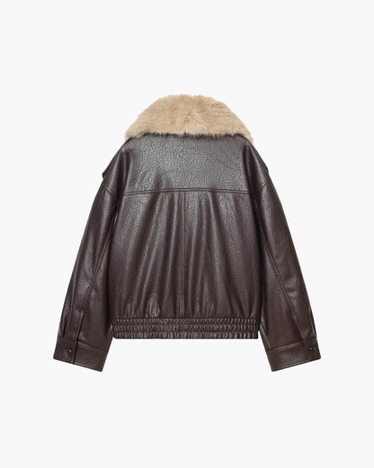SOKYND Merriame Faux Leather Jacket with Detachable Fur Collar Coats & JacketsIm1767625273836038681BrownM