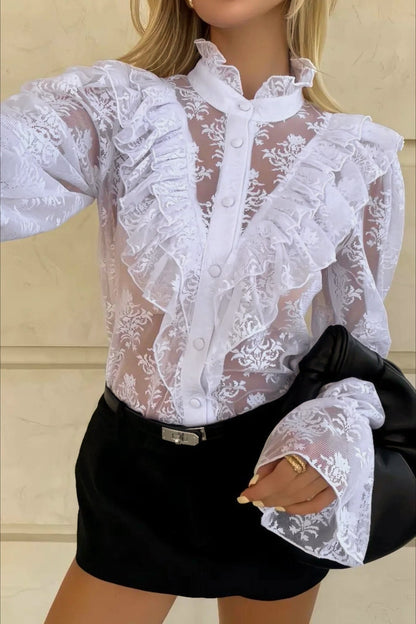 SOKYND Mia Ruffle Lace Sheer Blouse BlouseSOKYND-444951-WHI-S-86391WhiteS