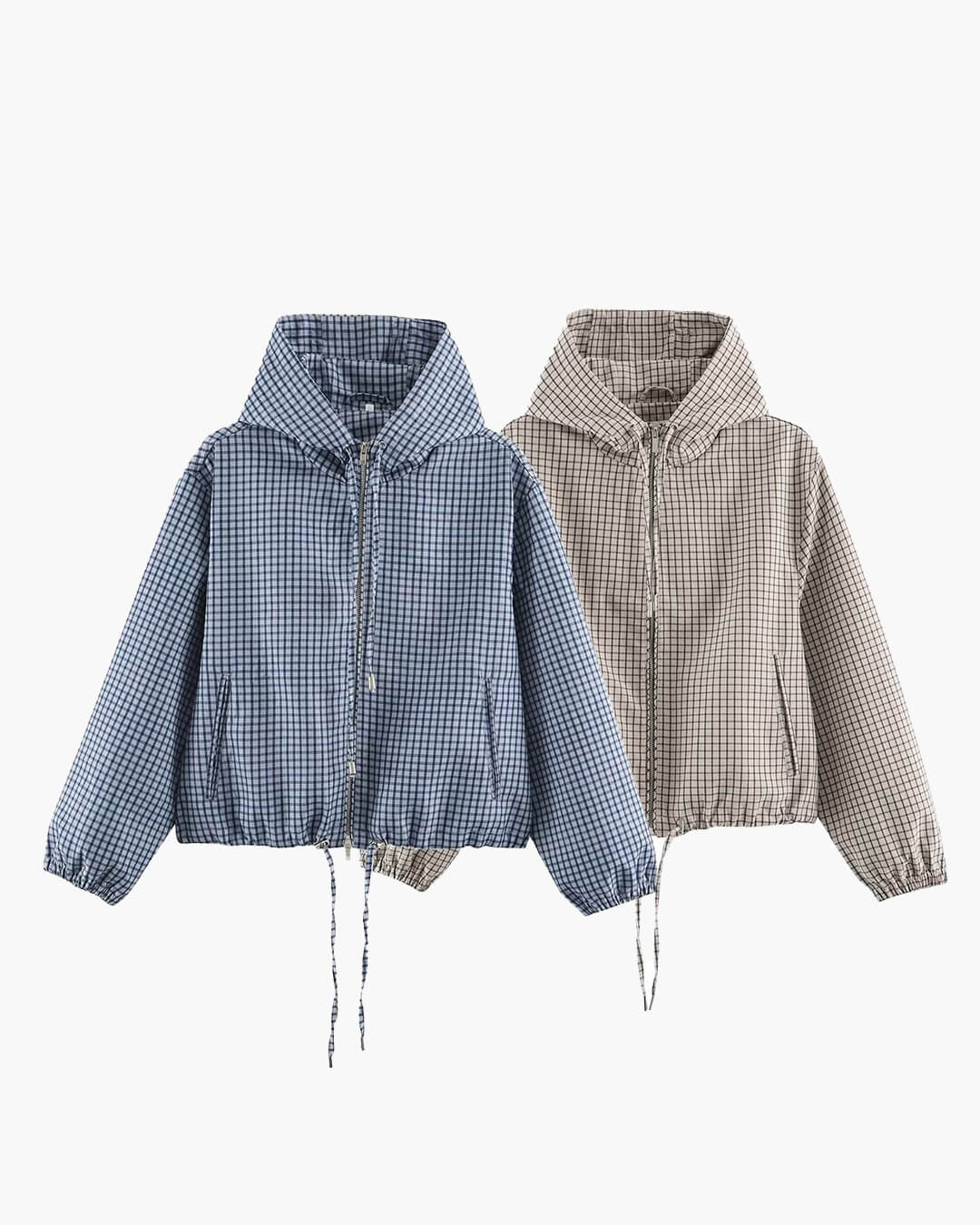 SOKYND Mila Plaid Hooded Cropped Jacket JacketBlueS