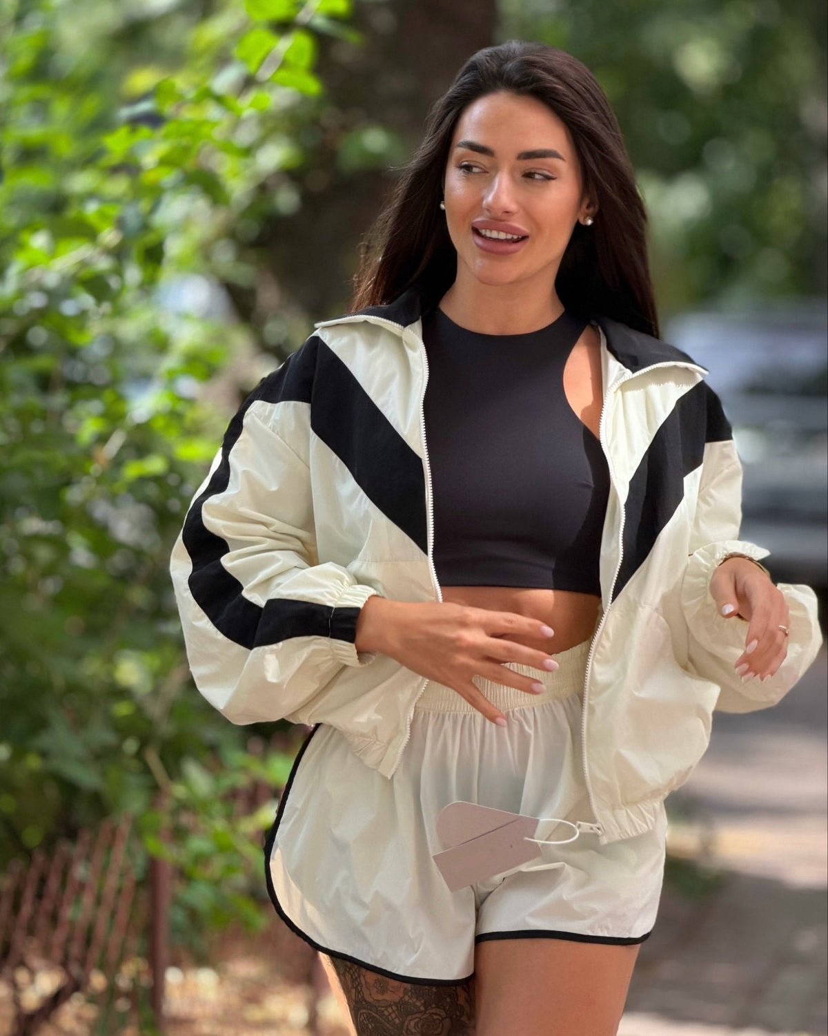 SOKYND Miriam Chevron Windbreaker Shorts Set Matching SetsSOKYND-805079-S-OS-87383S