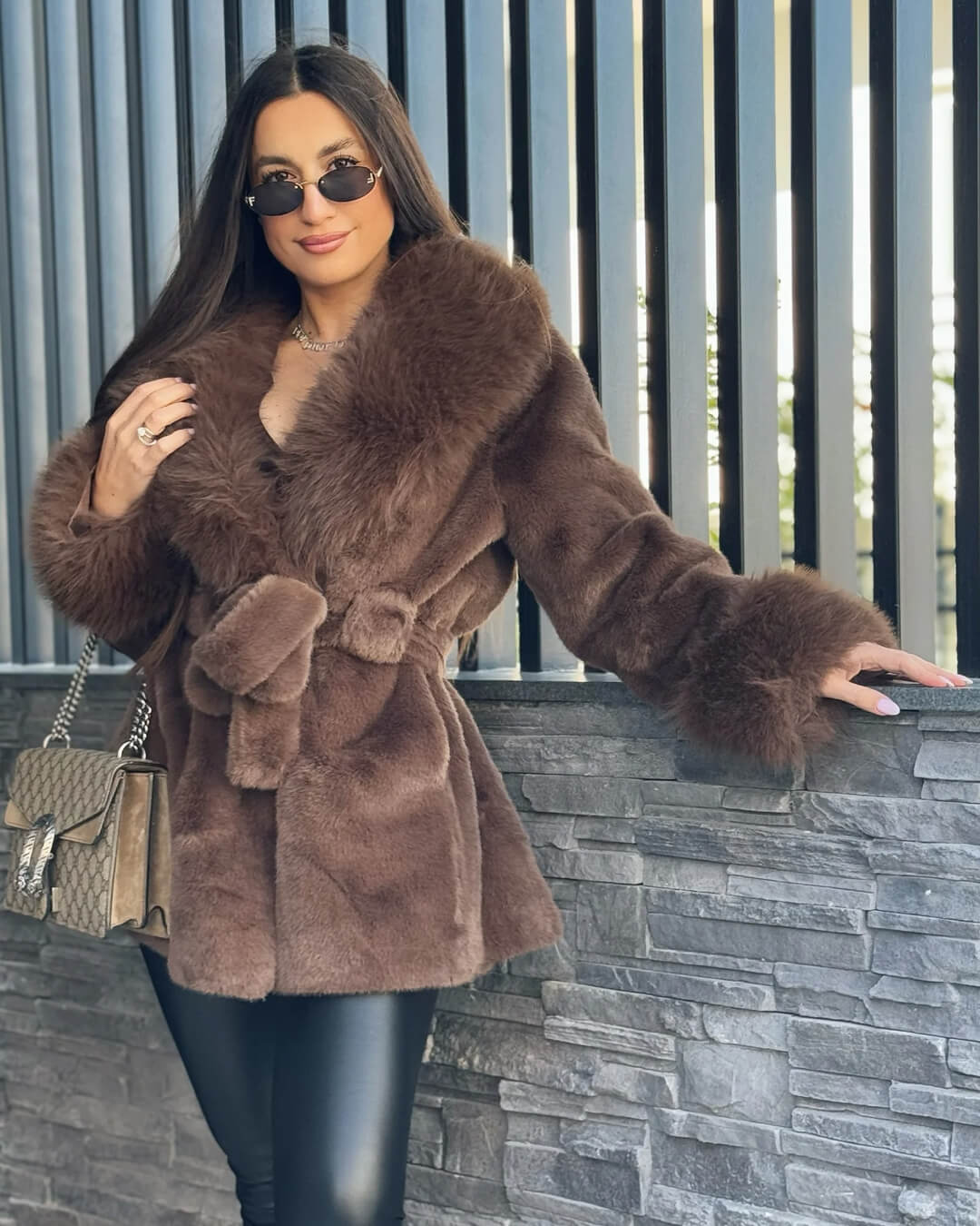 SOKYND Miriam Faux Fur Trim Coat CoatSOKYND-365143-BRO-S-57239BrownS