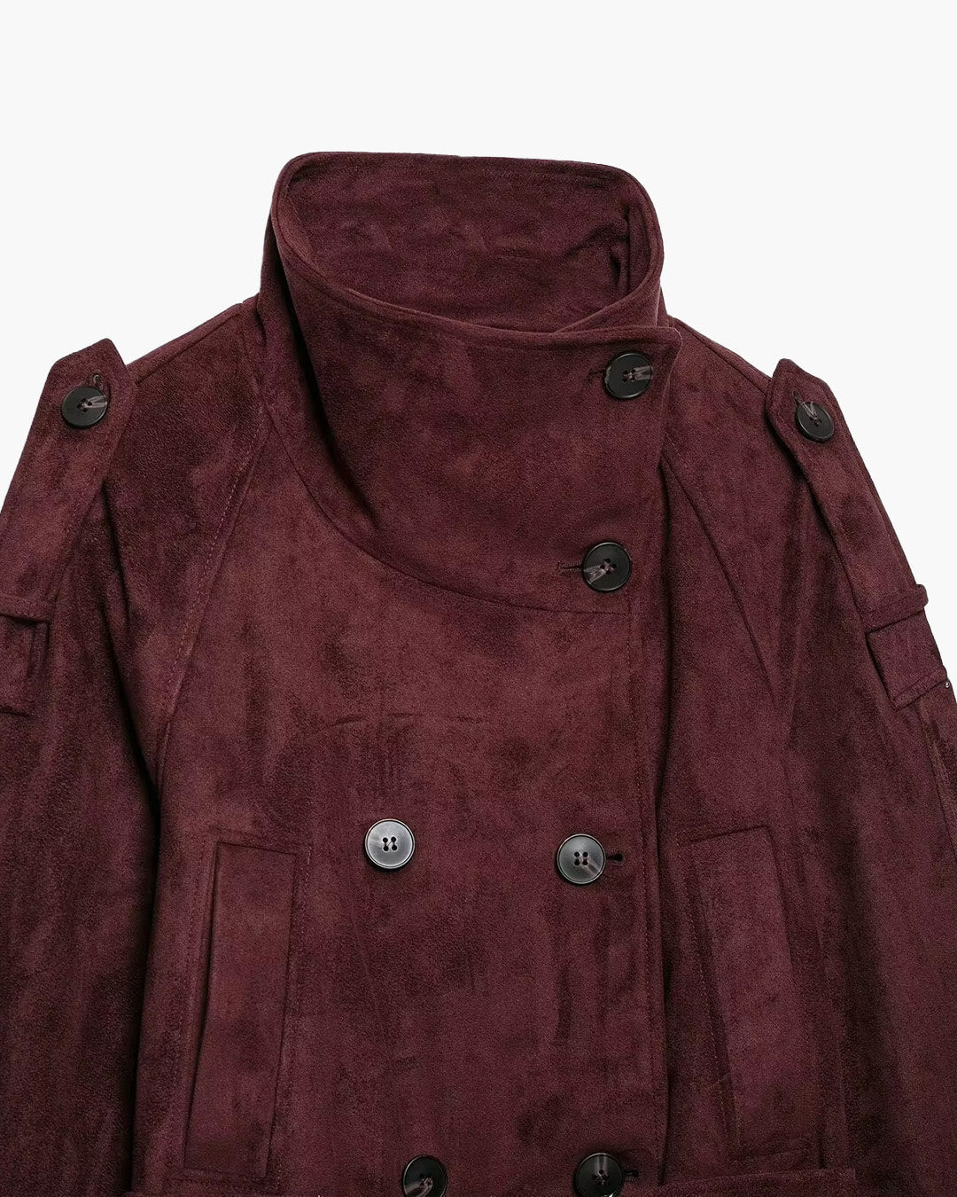 SOKYND Miriam Funnel Neck Faux Suede Belted Jacket JacketSOKYND-822743-BUR-M-24119BurgundyM