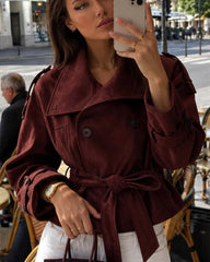 Miriam Funnel Neck Faux Suede Belted Jacket
