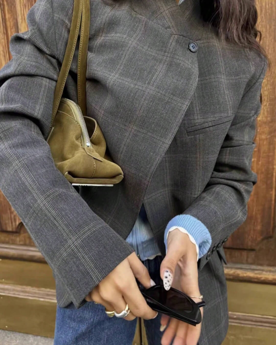 SOKYND Miriam Plaid Stand Collar Blazer JacketGrey PlaidS