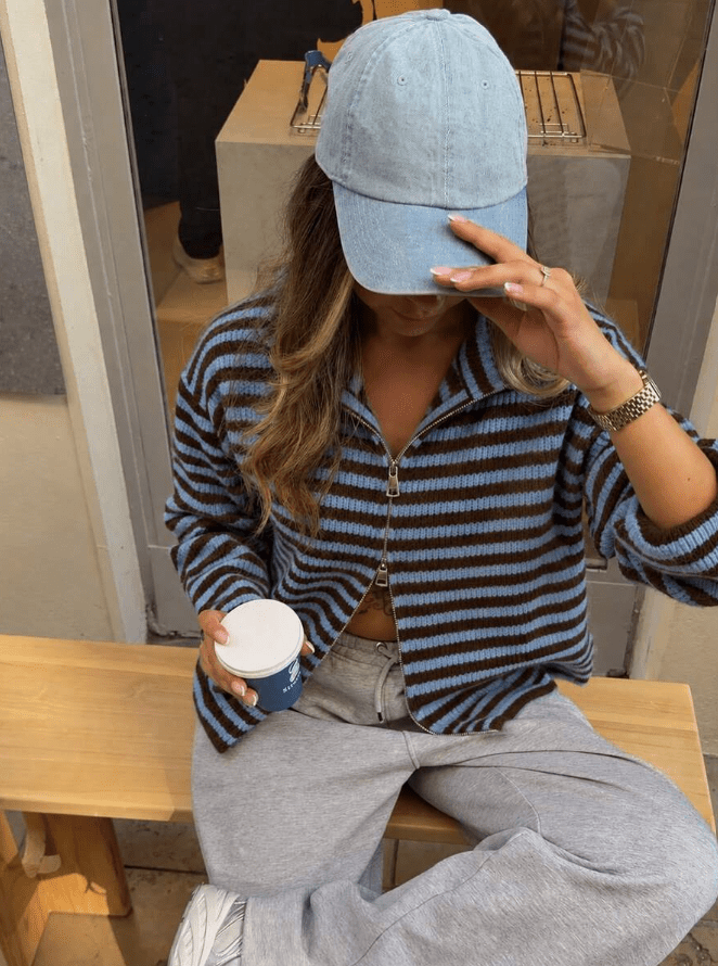 SOKYND Monica High Neck Zip-Up Cardigan CardiganSOKYND-538647-BLU-M-10007Blue StripesM