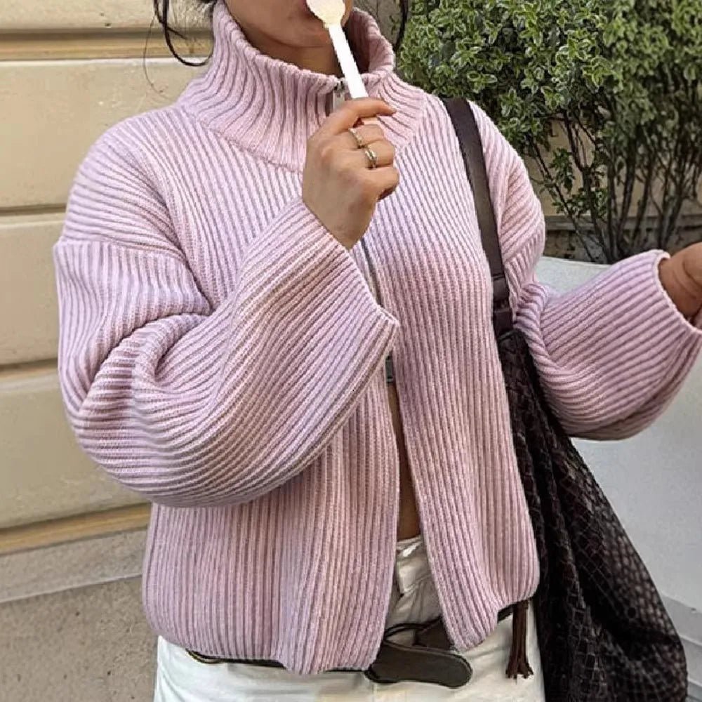 SOKYND Monica High Neck Zip-Up Cardigan CardiganSOKYND-538647-PIN-M-06615PinkM