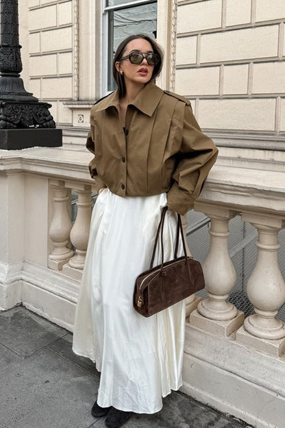 SOKYND Nadia Cropped Pleated Utility Jacket JacketSOKYND-054871-KHA-L-03895KhakiL