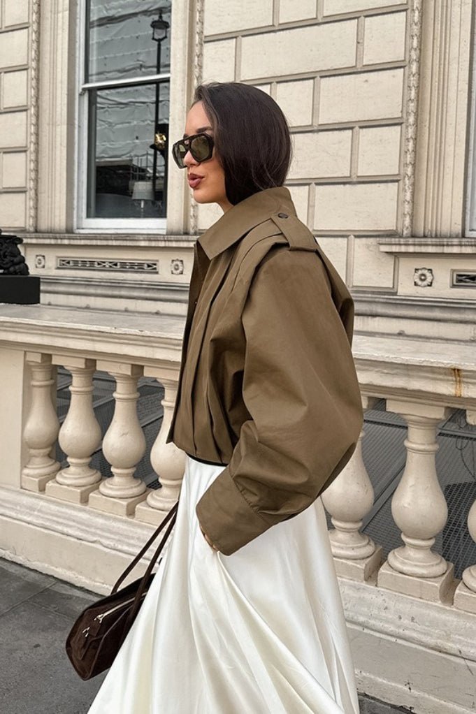 SOKYND Nadia Cropped Pleated Utility Jacket JacketSOKYND-054871-KHA-L-03895KhakiL