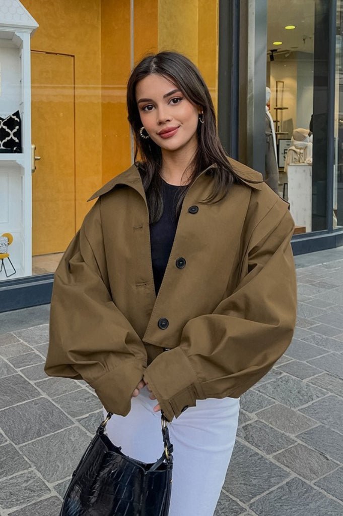 SOKYND Nadia Cropped Pleated Utility Jacket JacketSOKYND-054871-KHA-M-71127KhakiM