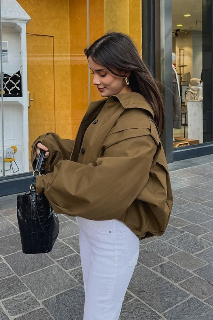 SOKYND Nadia Cropped Pleated Utility Jacket JacketSOKYND-054871-KHA-M-71127KhakiM