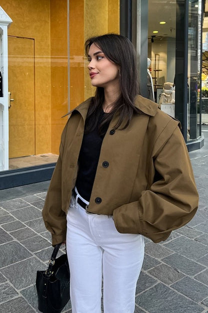 SOKYND Nadia Cropped Pleated Utility Jacket JacketSOKYND-054871-KHA-M-71127KhakiM