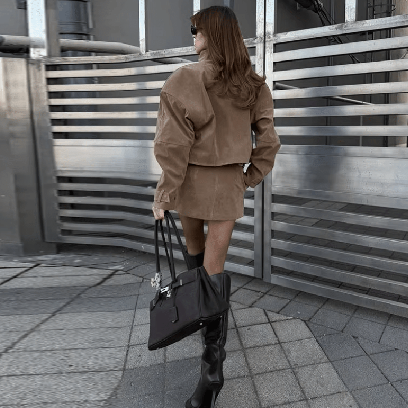 SOKYND Naomi Suede Cropped Coat & Skirt Set Matching SetsSOKYND-571351-CRO-BEIGE-22455Cropped Coat & Mini Skirt SetBeigeS