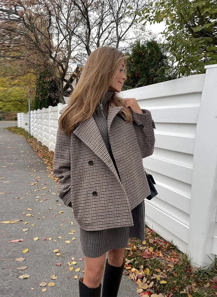 SOKYND Natalie Houndstooth Buttoned Collar Jacket JacketSOKYND-508503-M-OS-24375M
