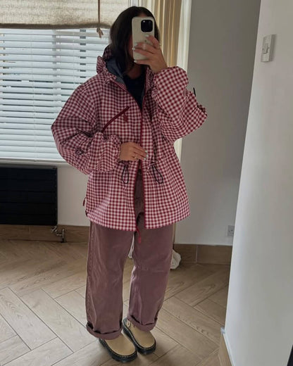 SOKYND Natalie Plaid Hooded Trench Jacket JacketSOKYND-720919-RED-S-78487RedS