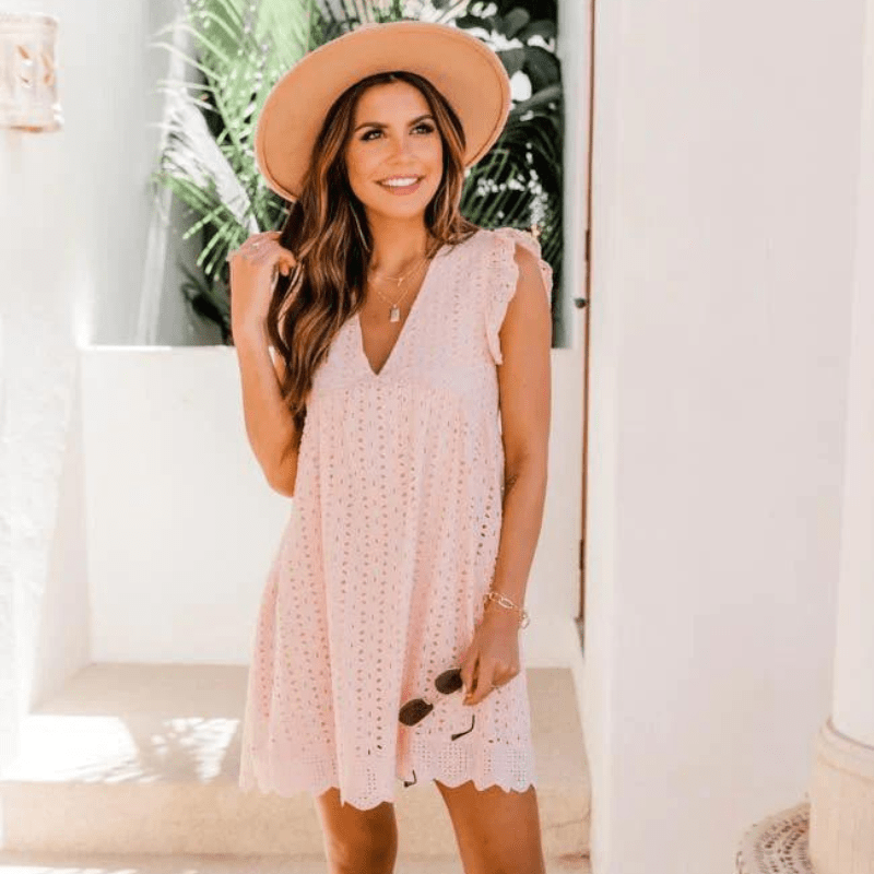 SOKYND Natalie V Neck Sleeveless Mini Dress DressSOKYND-137047-PIN-S-70615PinkS