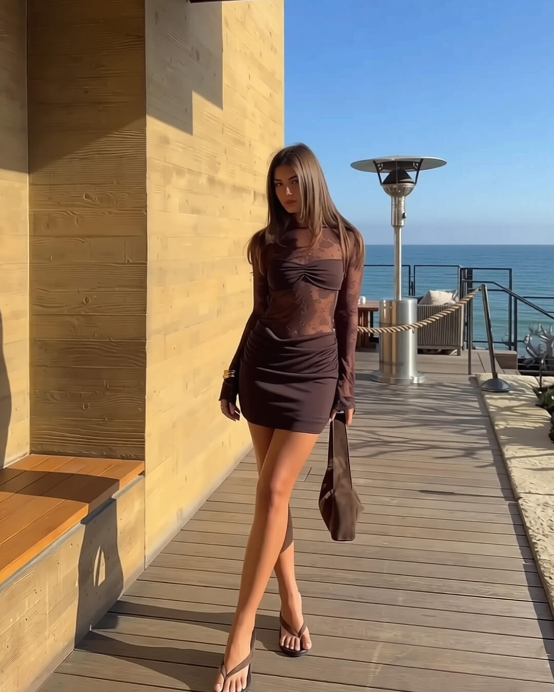 SOKYND Nia Backless Lace Mini Dress DressBrownS