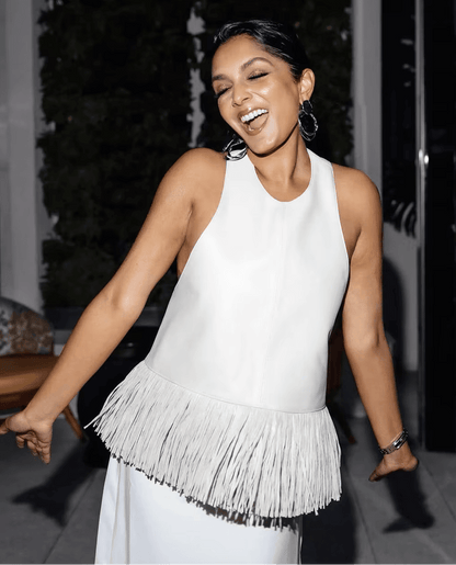 SOKYND Nicole Faux Leather Fringe Halter Top TopSOKYND-728535-BUR-S-64951BurgundyS