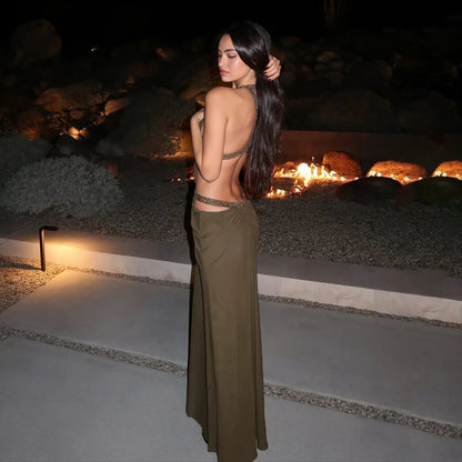 SOKYND Nicole Halter Maxi Dress DressSOKYND-646103-GRE-S-75479GreenS